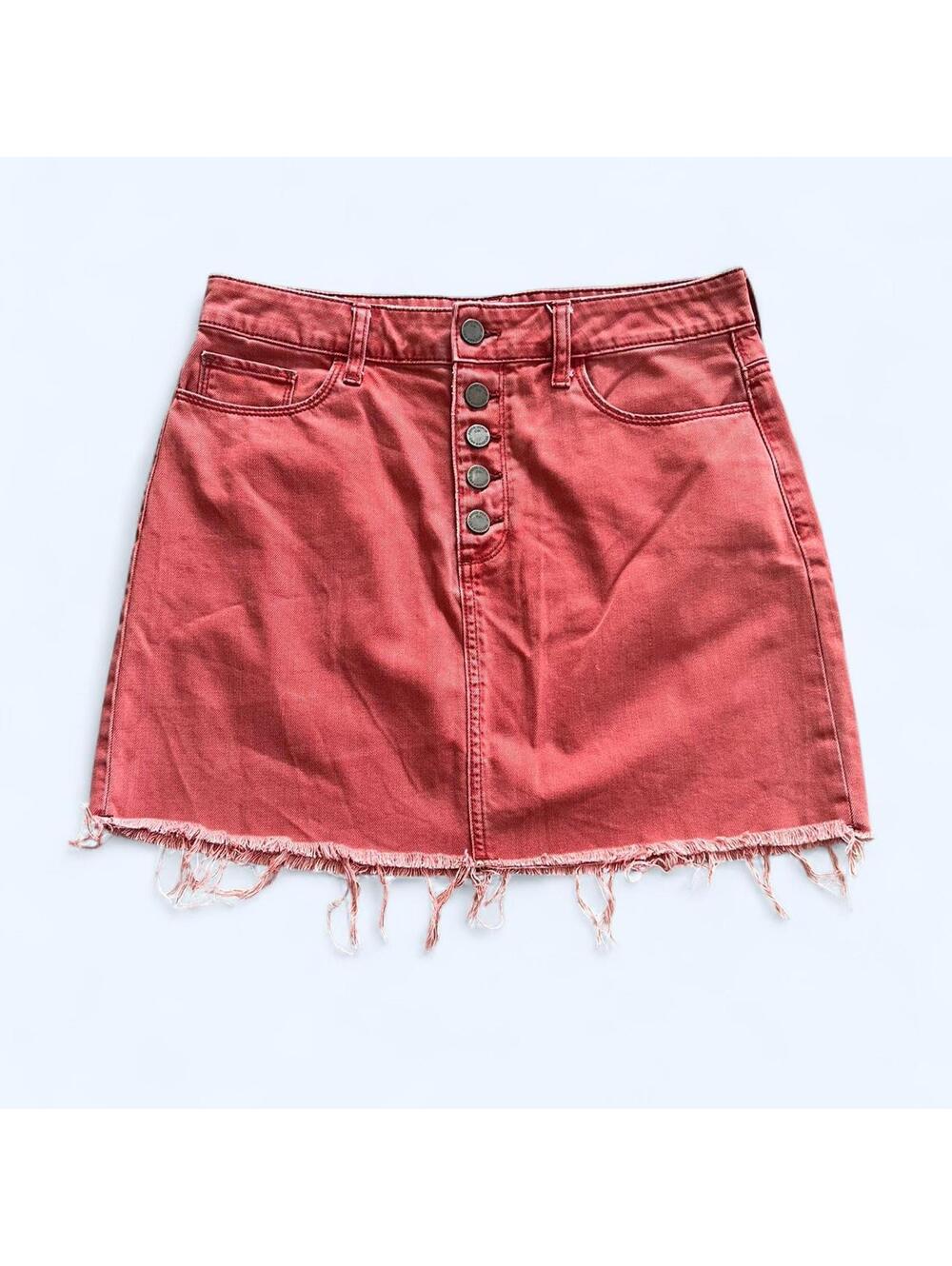 Paige red denim mini skirt button front size 29